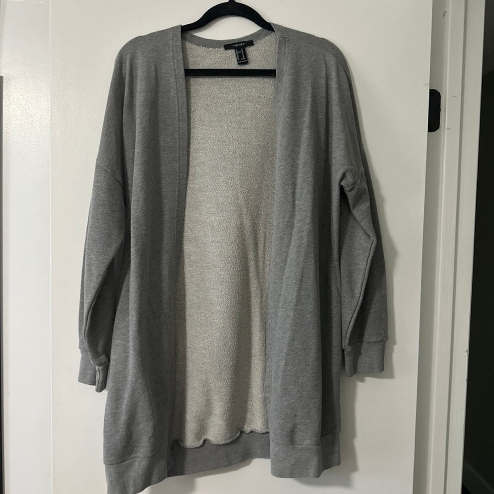 Forever 21 Light Gray Open-Front Cardigan